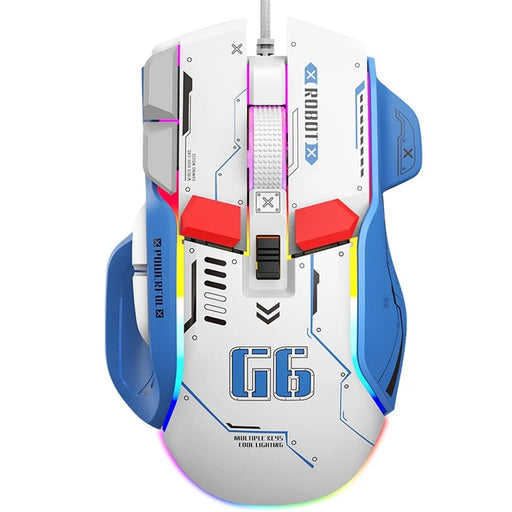 HXSJ G6 12800DPI 10 Buttons USB Wired Computer Laptop Mice Macro Programming Gaming Mouse with RGB Light - White - 2