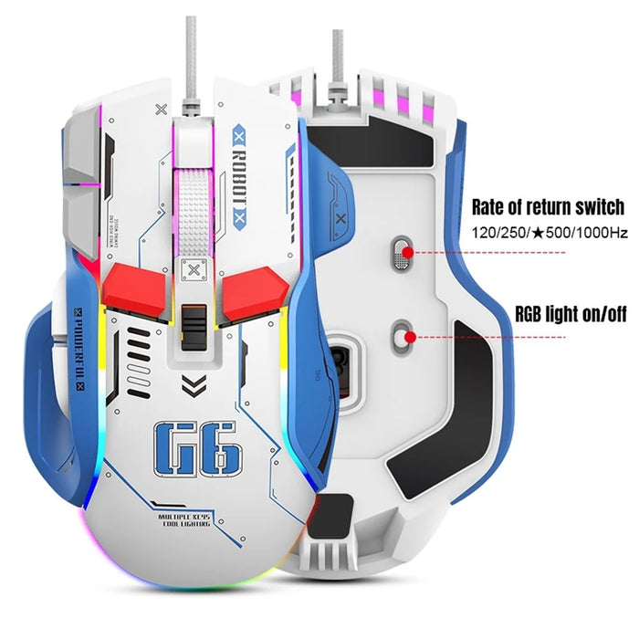 HXSJ G6 12800DPI 10 Buttons USB Wired Computer Laptop Mice Macro Programming Gaming Mouse with RGB Light - White - 4