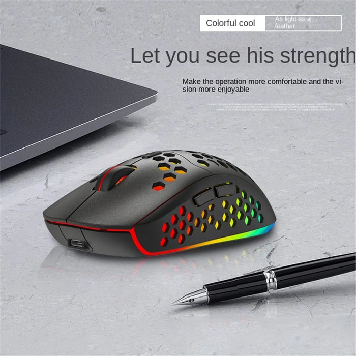 HEITIENIU BL110 2.4G Wireless Mouse 3200DPI Honeycomb Hollow Optical Mouse with RGB Light for PC, Laptop - Black - 2