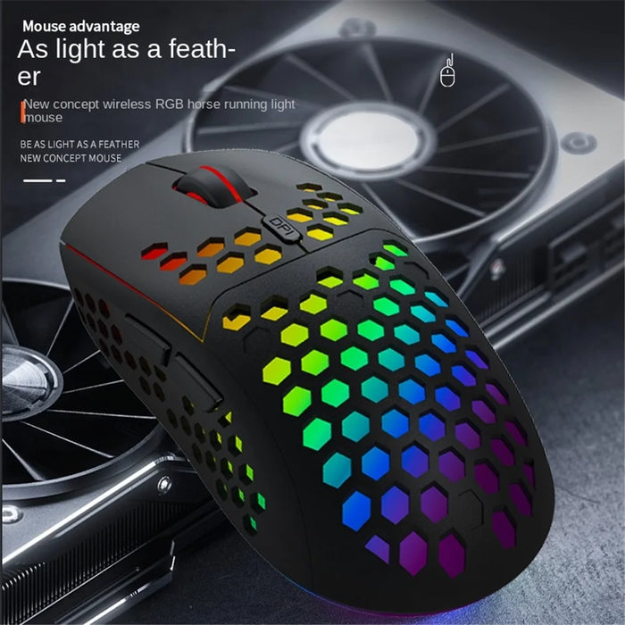 HEITIENIU BL110 2.4G Wireless Mouse 3200DPI Honeycomb Hollow Optical Mouse with RGB Light for PC, Laptop - Black - 3