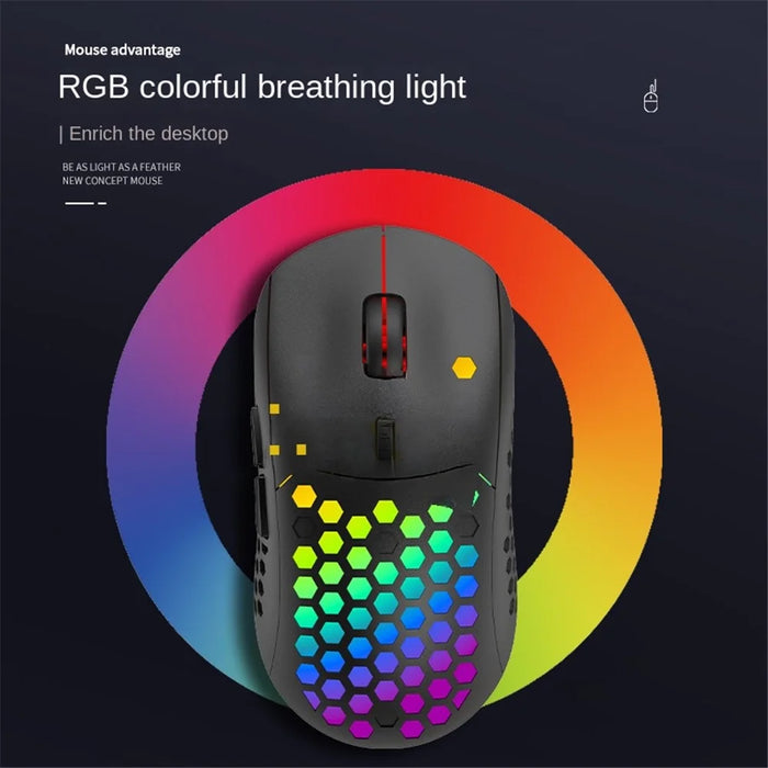 HEITIENIU BL110 2.4G Wireless Mouse 3200DPI Honeycomb Hollow Optical Mouse with RGB Light for PC, Laptop - Black - 4