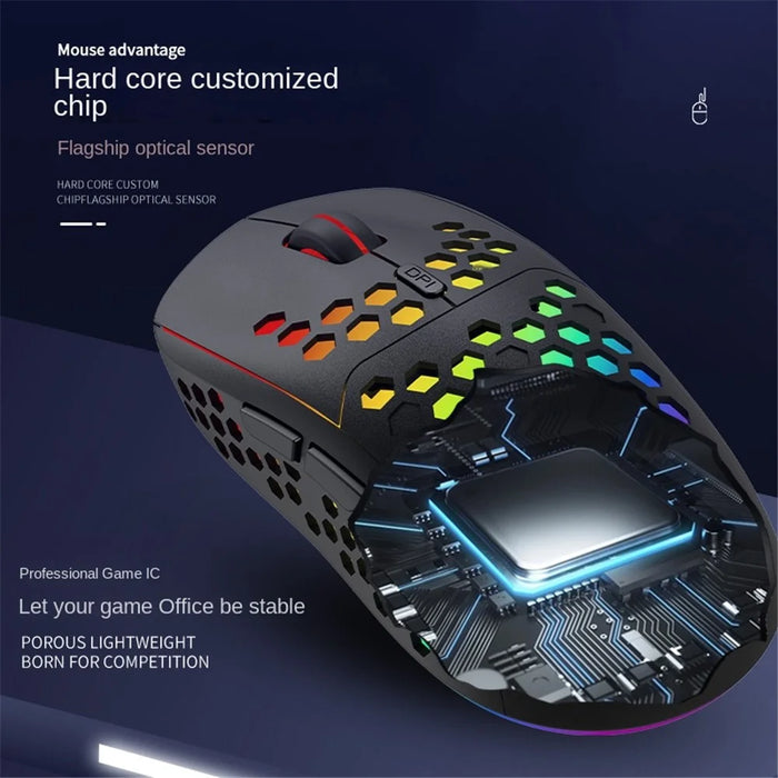 HEITIENIU BL110 2.4G Wireless Mouse 3200DPI Honeycomb Hollow Optical Mouse with RGB Light for PC, Laptop - Black - 5
