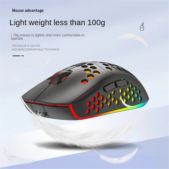 HEITIENIU BL110 2.4G Wireless Mouse 3200DPI Honeycomb Hollow Optical Mouse with RGB Light for PC, Laptop - Black - 6