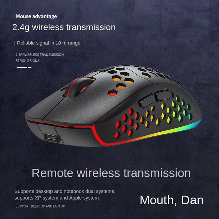 HEITIENIU BL110 2.4G Wireless Mouse 3200DPI Honeycomb Hollow Optical Mouse with RGB Light for PC, Laptop - Black - 7