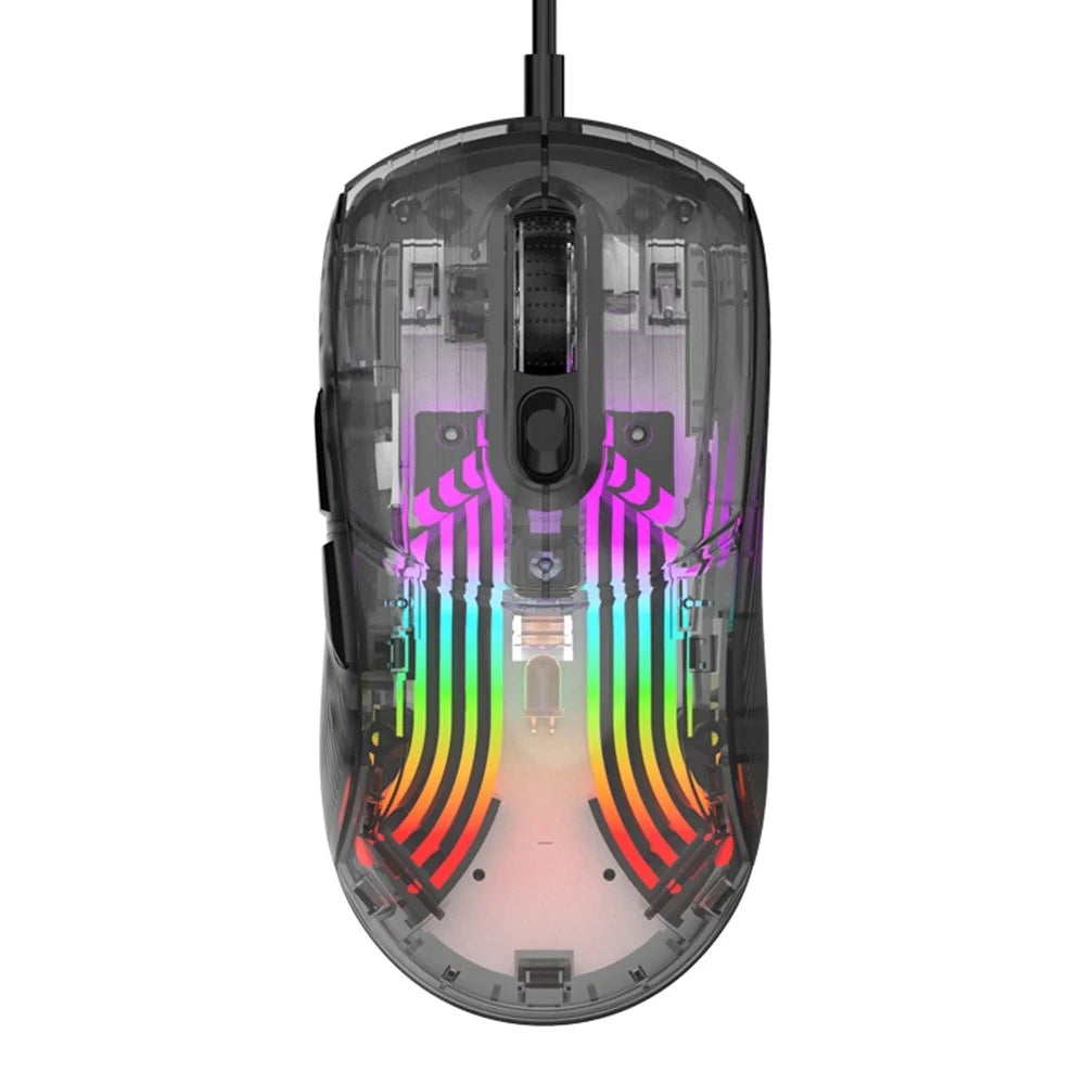 XUNFOX XYH10 USB Wired Transparent Mouse 6-Speed DPI 7 Keys Gaming Mouse with RGB Light for PC  /  Laptop - Black - 1