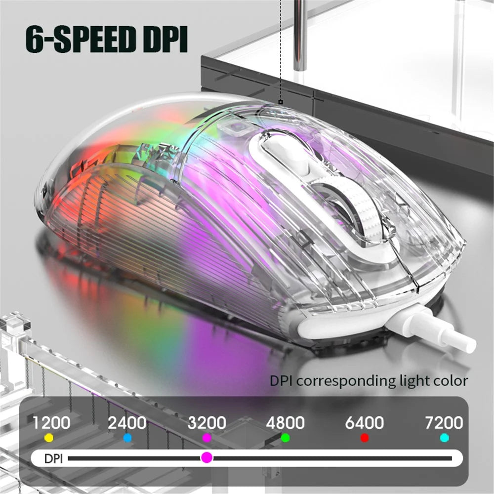 XUNFOX XYH10 USB Wired Transparent Mouse 6-Speed DPI 7 Keys Gaming Mouse with RGB Light for PC  /  Laptop - Black - 5