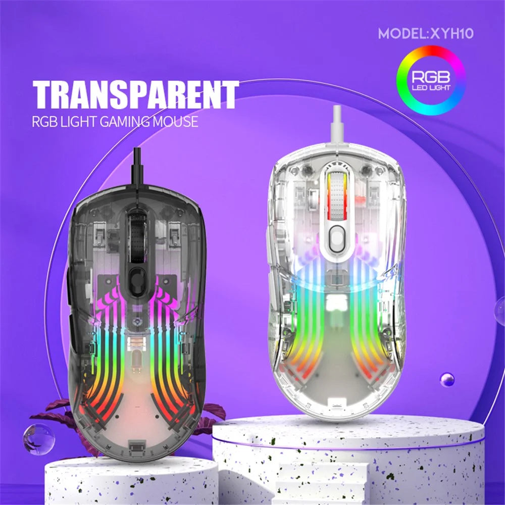 XUNFOX XYH10 USB Wired Transparent Mouse 6-Speed DPI 7 Keys Gaming Mouse with RGB Light for PC  /  Laptop - Black - 6