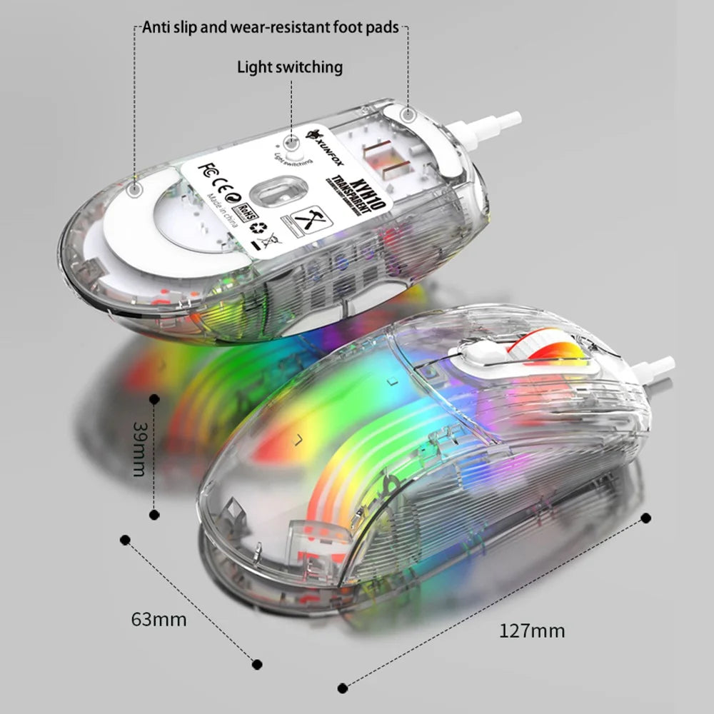 XUNFOX XYH10 USB Wired Transparent Mouse 6-Speed DPI 7 Keys Gaming Mouse with RGB Light for PC  /  Laptop - Black - 7