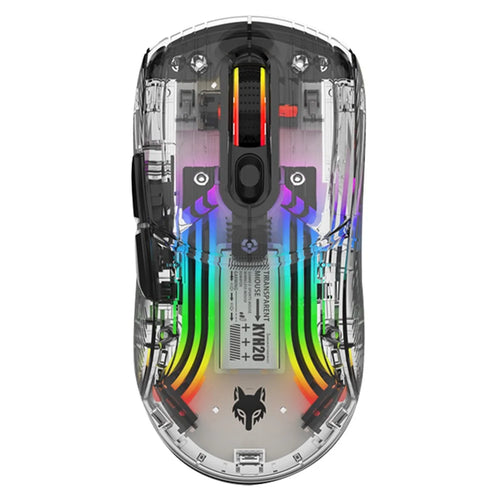 XYH20 2.4G+BT5.0+Wired Three Modes Transparent Mechanical Mouse 5-Speed DPI 7 Keys Gaming Mouse with RGB Light - Black - 1