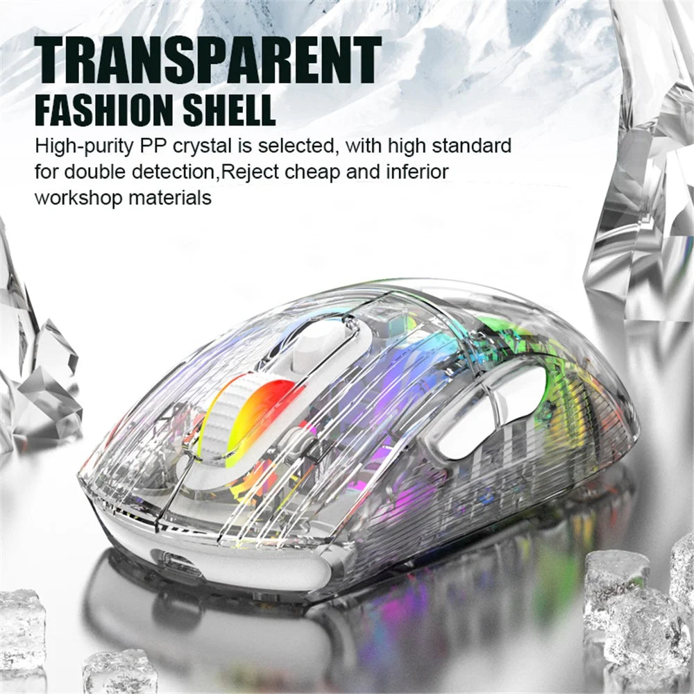 XYH20 2.4G+BT5.0+Wired Three Modes Transparent Mechanical Mouse 5-Speed DPI 7 Keys Gaming Mouse with RGB Light - Black - 3