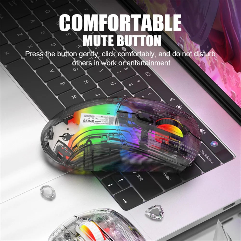 XYH20 2.4G+BT5.0+Wired Three Modes Transparent Mechanical Mouse 5-Speed DPI 7 Keys Gaming Mouse with RGB Light - Black - 5