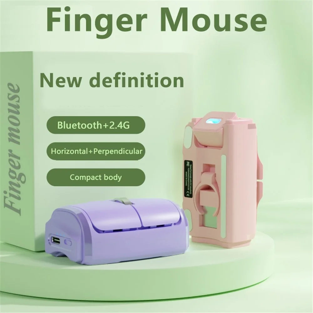 Dual Mode Bluetooth+2.4G Finger Mouse 1000DPI Wireless Mini Mouse with Finger Ring - Pink - 2
