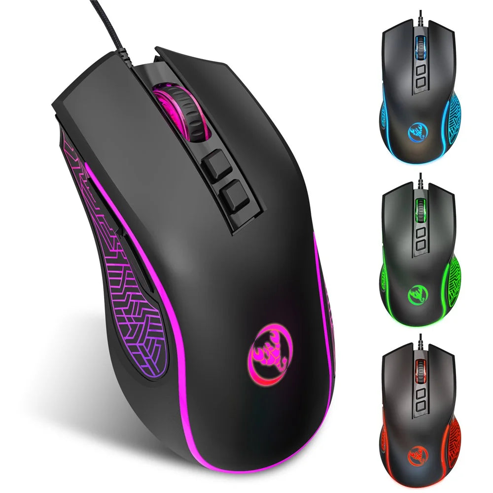 HXSJ X100 USB Wired Gaming Mouse 3600DPI Colorful Light Computer Laptop Mice - Black - 2
