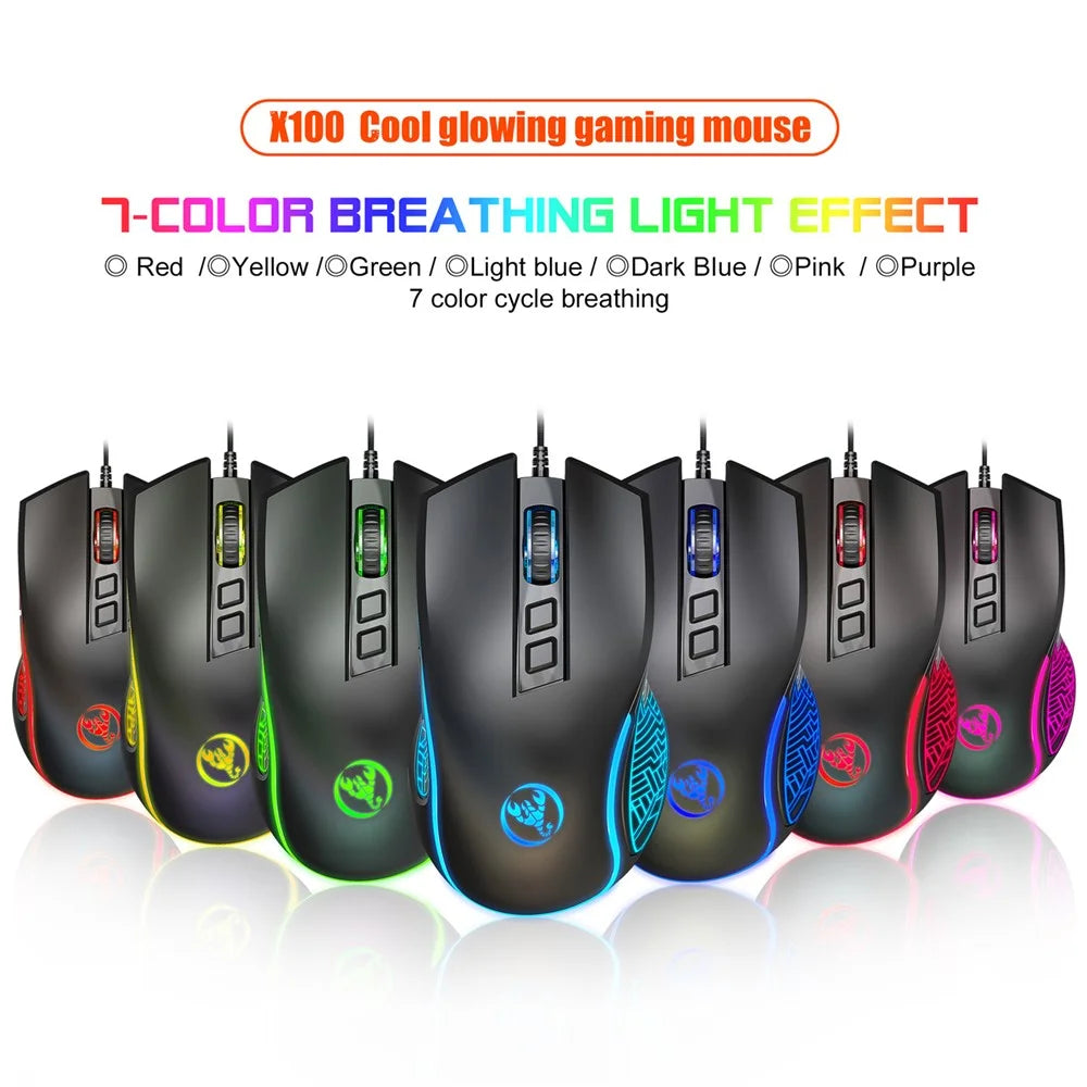 HXSJ X100 USB Wired Gaming Mouse 3600DPI Colorful Light Computer Laptop Mice - Black - 3