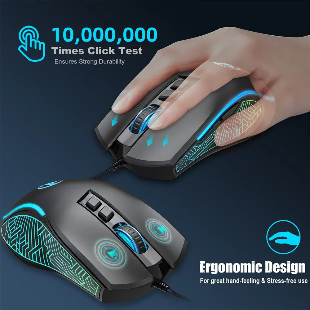 HXSJ X100 USB Wired Gaming Mouse 3600DPI Colorful Light Computer Laptop Mice - Black - 6