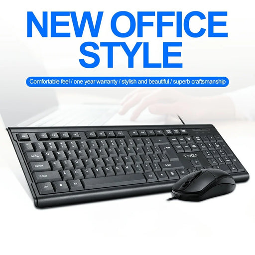 T-WOLF TF500 USB Wired Keyboard Mouse Set 104 Keys Keyboard for Computer PC Laptop - 2