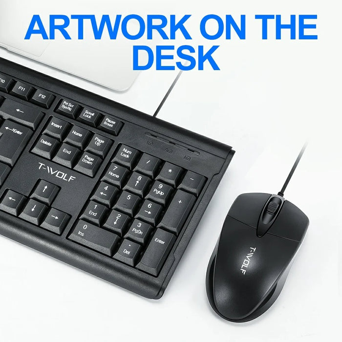 T-WOLF TF500 USB Wired Keyboard Mouse Set 104 Keys Keyboard for Computer PC Laptop - 3