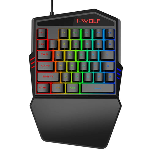 T-WOLF T19 One-Handed 35 Keys Gaming Keyboard with Ergonomic Wrist Rest Support - 1