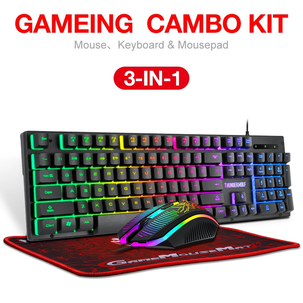 T-WOLF T31 Wired 104 Keys Backlit Gaming Keyboard + Mouse + Anti-Slip Mouse Pad Combo - 2