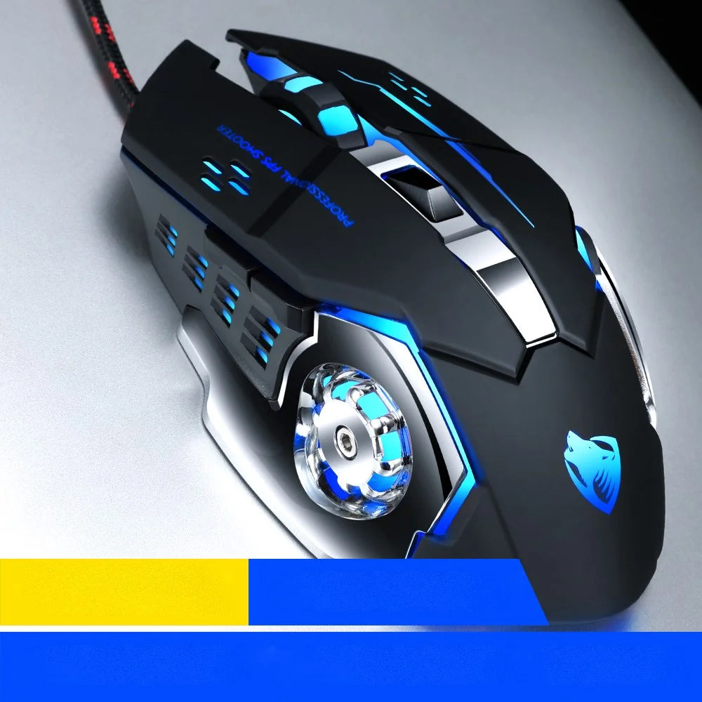T-WOLF V6 USB Wired Mouse 6 Buttons Luminous Mechanical Computer Mouse - Technology Black - 1