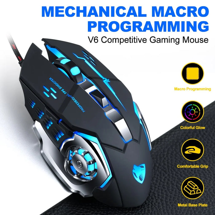 T-WOLF V6 USB Wired Mouse 6 Buttons Luminous Mechanical Computer Mouse - Technology Black - 2