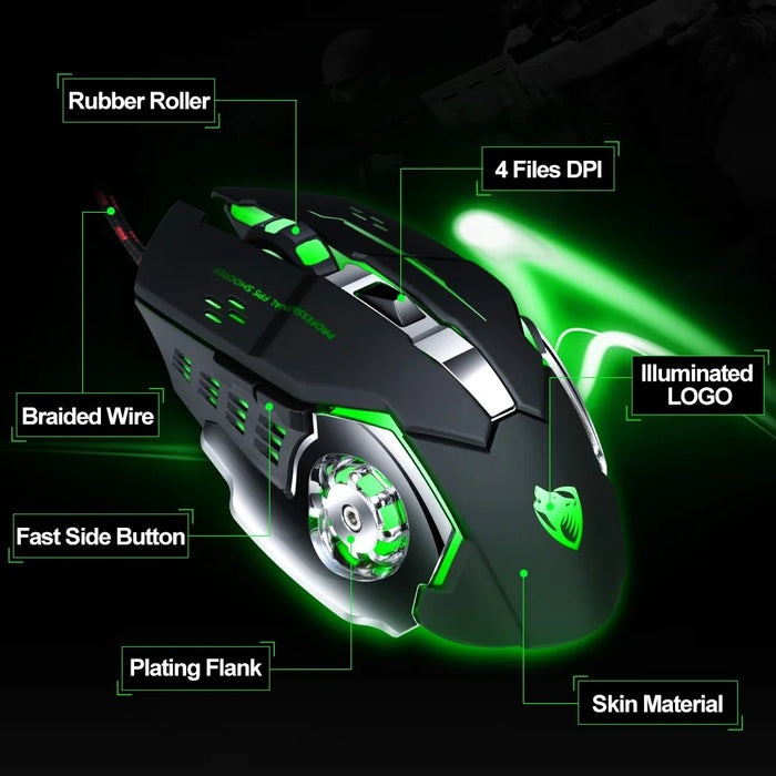 T-WOLF V6 USB Wired Mouse 6 Buttons Luminous Mechanical Computer Mouse - Technology Black - 4