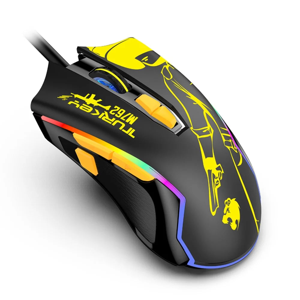 HM 762 USB Port 8 Keys Wired Colorful Luminous Gaming Mouse - Yellow - 1