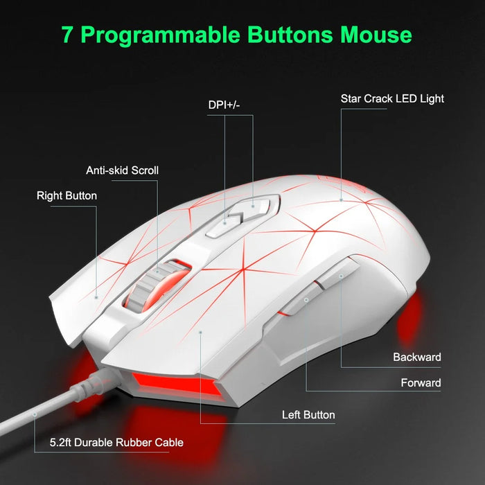 AJAZZ AJ52 Star Version USB Wired Gaming Mouse 2500DPl Optical Mice with RGB Breathing Lights for Gamer Computer - White - 5