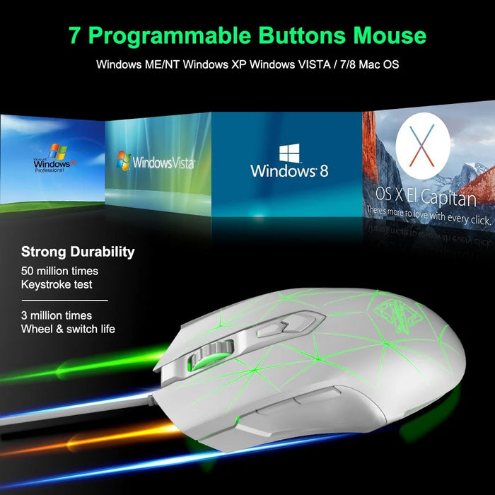 AJAZZ AJ52 Star Version USB Wired Gaming Mouse 2500DPl Optical Mice with RGB Breathing Lights for Gamer Computer - White - 6