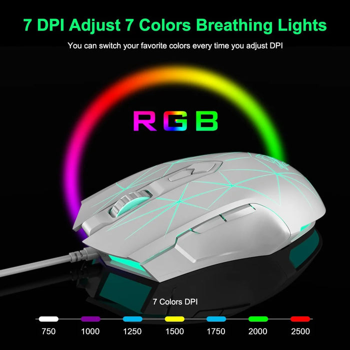AJAZZ AJ52 Star Version USB Wired Gaming Mouse 2500DPl Optical Mice with RGB Breathing Lights for Gamer Computer - White - 7