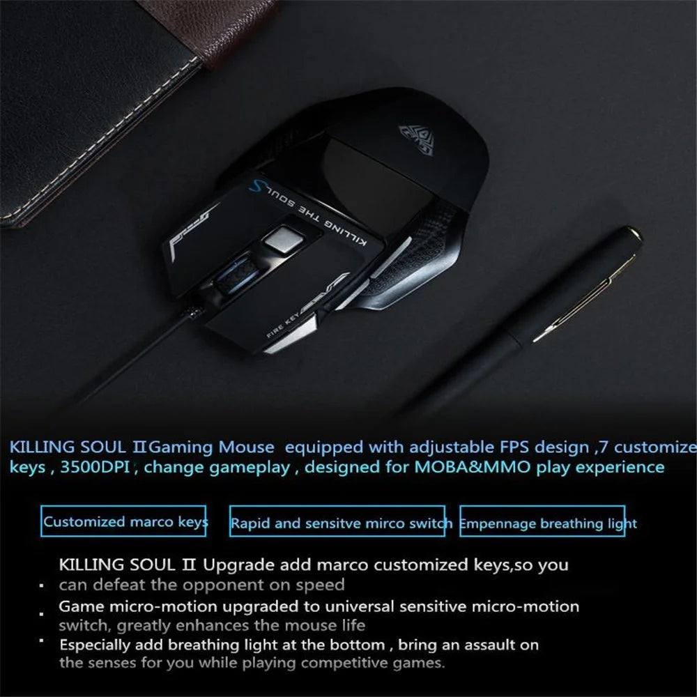 AULA Killing Soul II Backlight USB Wired 7 Buttons Computer Laptop Gaming Mouse - 7