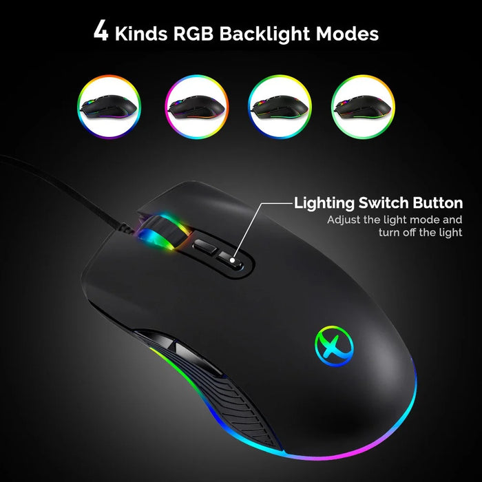 Type C Wired Gaming Mouse 800/1200/1600/3200 DPI Adjustable with RGB Backlit - 5