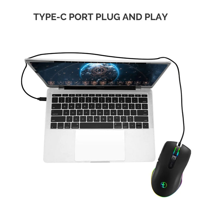Type C Wired Gaming Mouse 800/1200/1600/3200 DPI Adjustable with RGB Backlit - 6