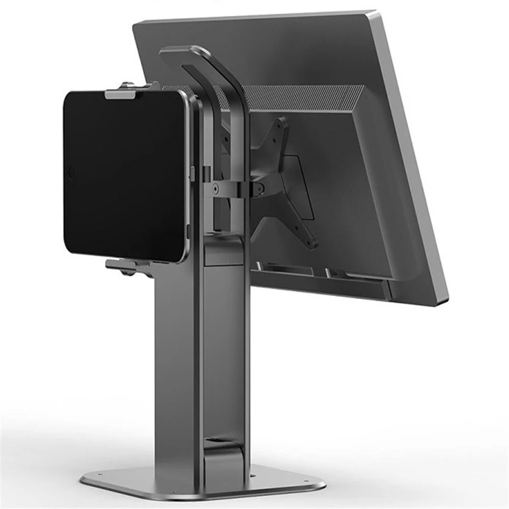 JIUSHARK JSP-5 Desktop Dual Tablet Holder 12-inch Tablet Aluminum Alloy Heighten Bracket, Clamp + X-Shape - Grey - 1