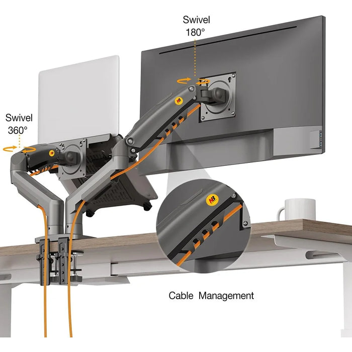 NORTH BAYOU F160-FP 17-30 Inch Monitor Desk Mount Adjustable Laptop Holder Tray Dual Arm Bracket - Black - 2