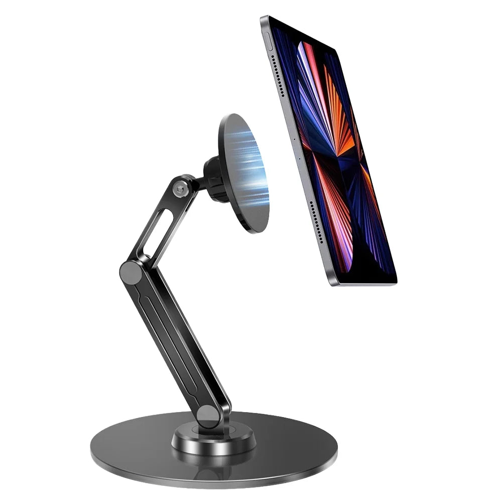 Foldable Magnetic Tablet Stand 360 Degree Rotating Metal Desktop Holder Bracket for iPad - Black - 1