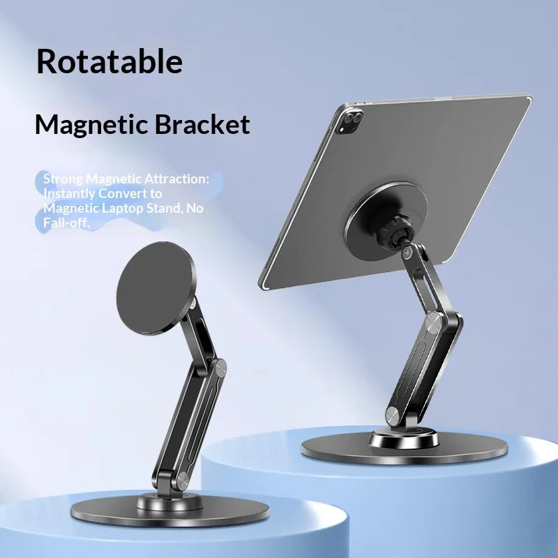 Foldable Magnetic Tablet Stand 360 Degree Rotating Metal Desktop Holder Bracket for iPad - Black - 2