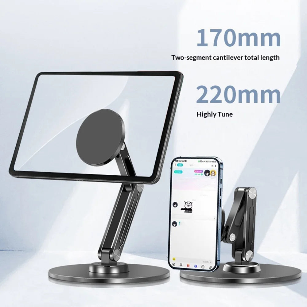 Foldable Magnetic Tablet Stand 360 Degree Rotating Metal Desktop Holder Bracket for iPad - Black - 3