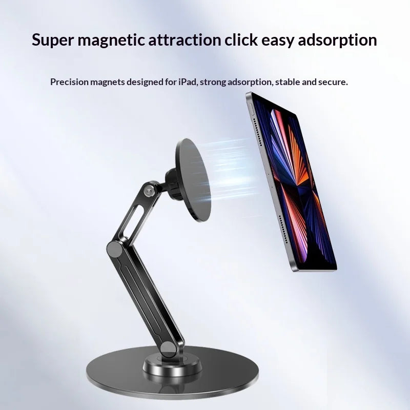 Foldable Magnetic Tablet Stand 360 Degree Rotating Metal Desktop Holder Bracket for iPad - Black - 4
