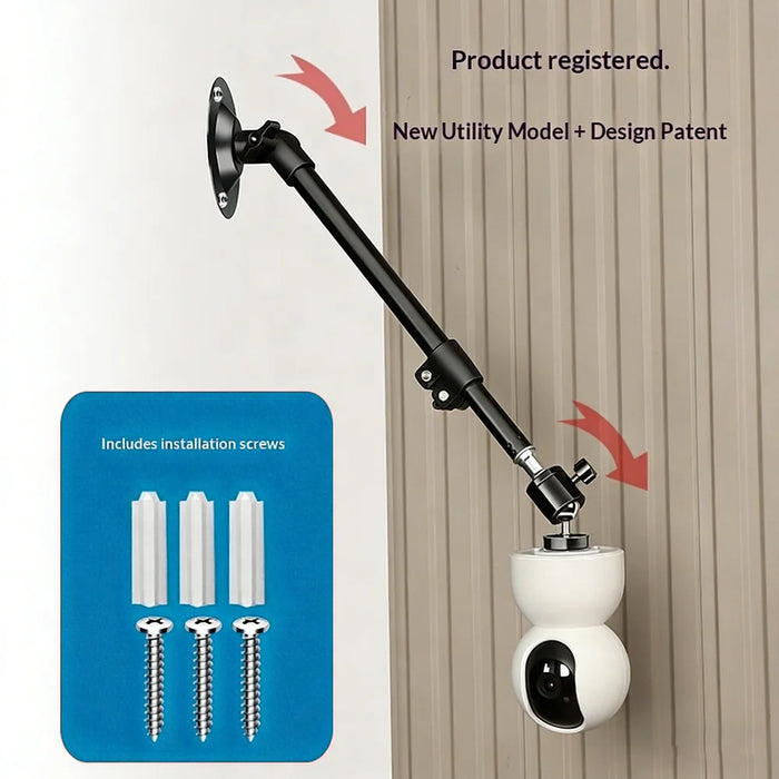 360 Degree Rotation Security Camera Holder Mount 35-50cm Carbon Steel Telescopic Arm Bracket - 4