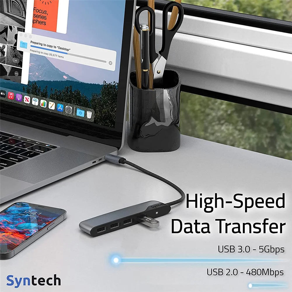 SYNTECH M20C 4 in 1 USB Hub Multiport Adapter with USB 3.0 High-Speed Data Transfer USB-C Converter with USB-A Adapter - 6