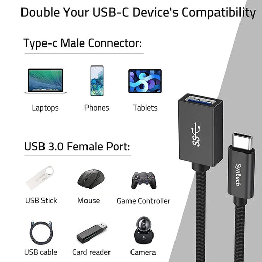 SYNTECH CA2Black 2Pcs USB-C Male to USB-A Female Converter Heat Dissipating Aluminum Alloy Adapter - 2