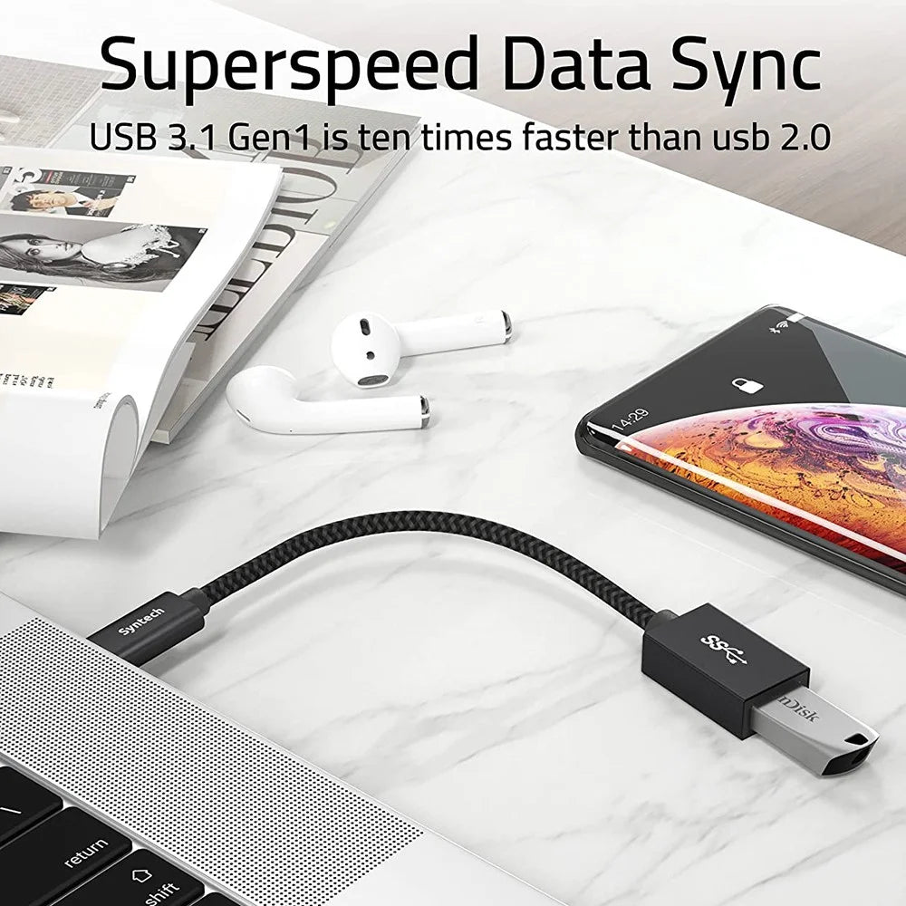 SYNTECH CA2Black 2Pcs USB-C Male to USB-A Female Converter Heat Dissipating Aluminum Alloy Adapter - 4