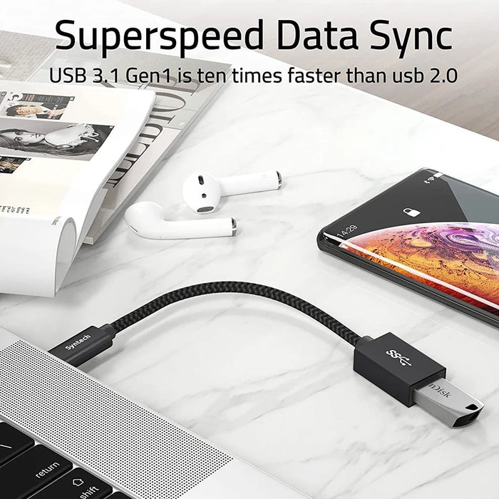 SYNTECH CA2Black 2Pcs USB-C Male to USB-A Female Converter Heat Dissipating Aluminum Alloy Adapter - 4