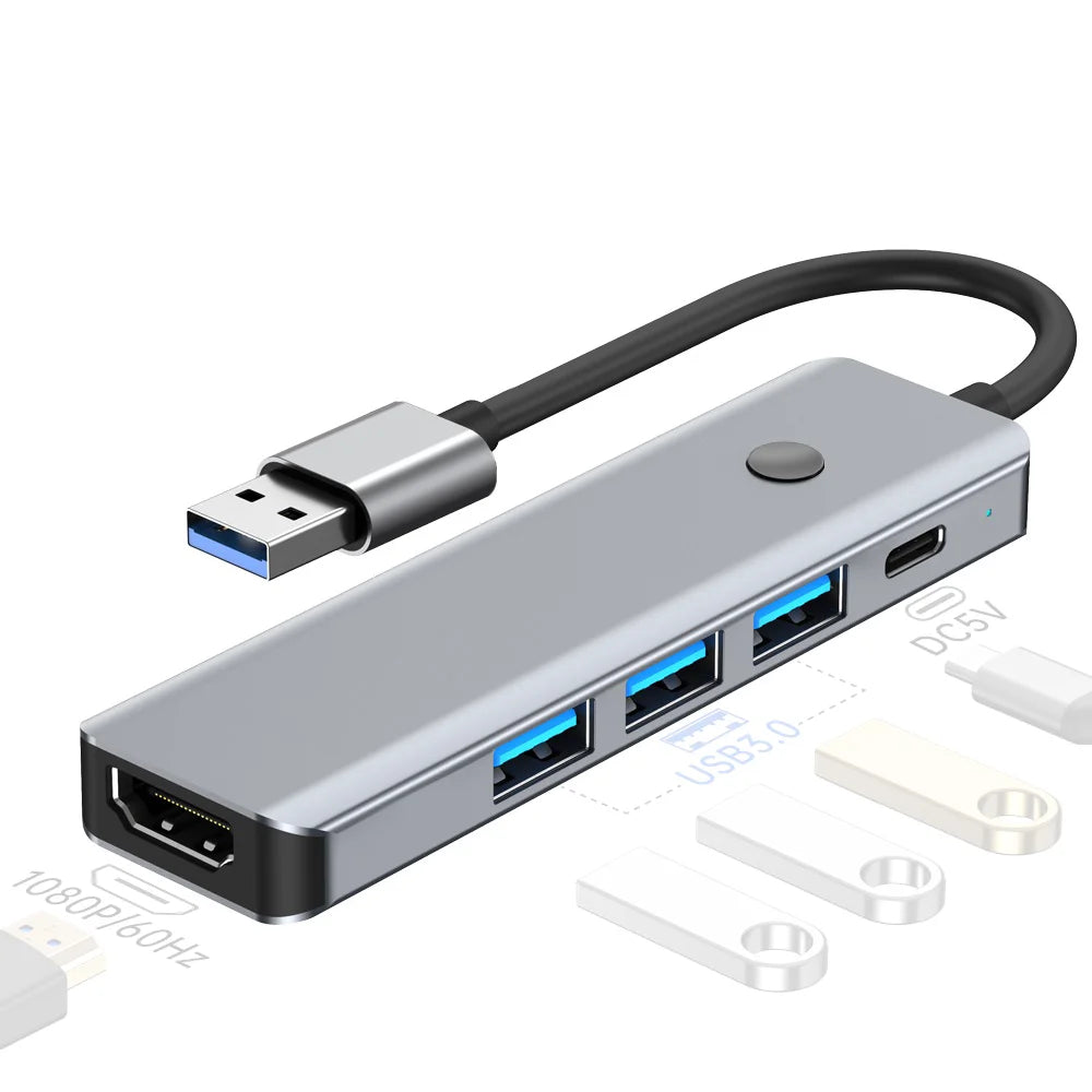 BYL-2526 USB-C 5 Port Hub 5 in 1 USB 3.0 to HD Video Adapter Cable for Laptop / TV / DVD Player / Projector - 1