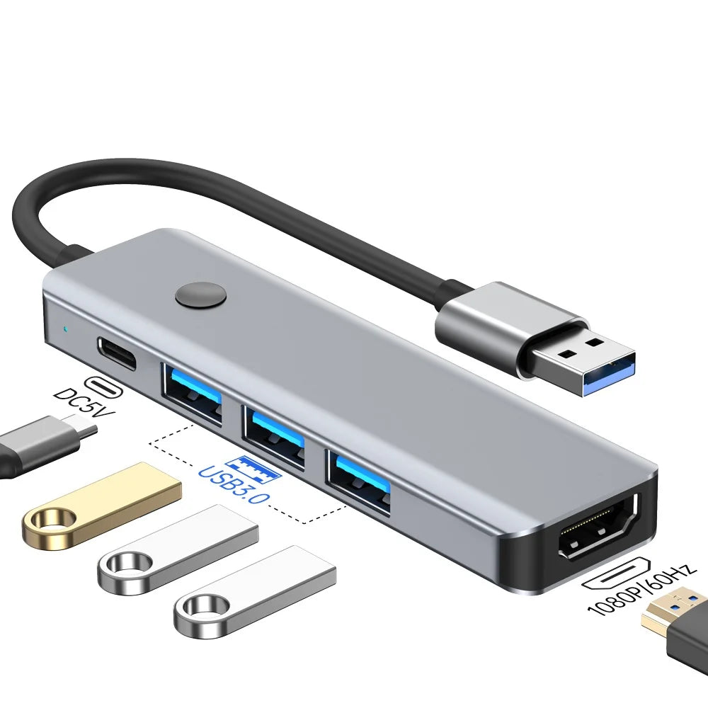 BYL-2526 USB-C 5 Port Hub 5 in 1 USB 3.0 to HD Video Adapter Cable for Laptop / TV / DVD Player / Projector - 2
