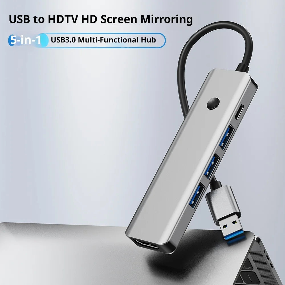 BYL-2526 USB-C 5 Port Hub 5 in 1 USB 3.0 to HD Video Adapter Cable for Laptop / TV / DVD Player / Projector - 3