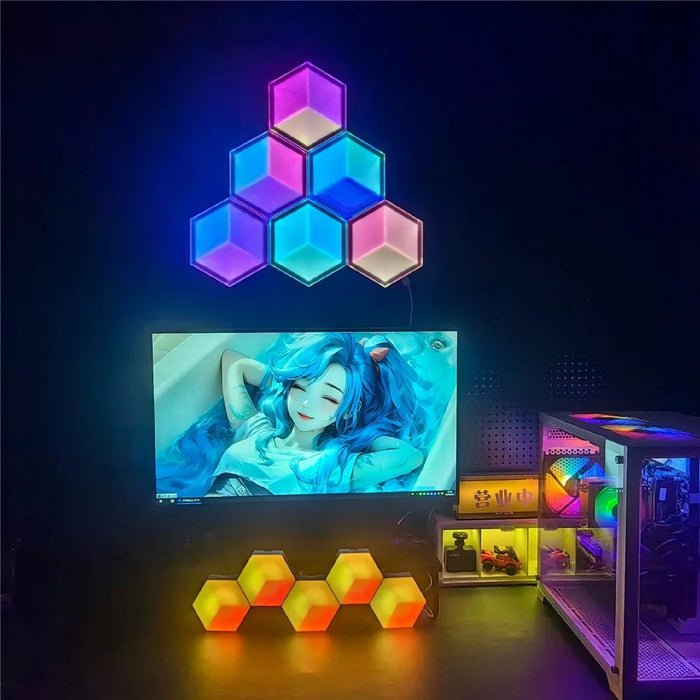 6Pcs / Set 3D Quantum Light APP Control Sound Pickup RGB Hexagonal Gaming Ambient Lamp with Remote - 1