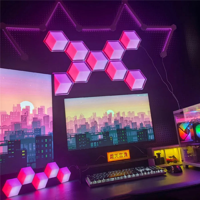 6Pcs / Set 3D Quantum Light APP Control Sound Pickup RGB Hexagonal Gaming Ambient Lamp with Remote - 2