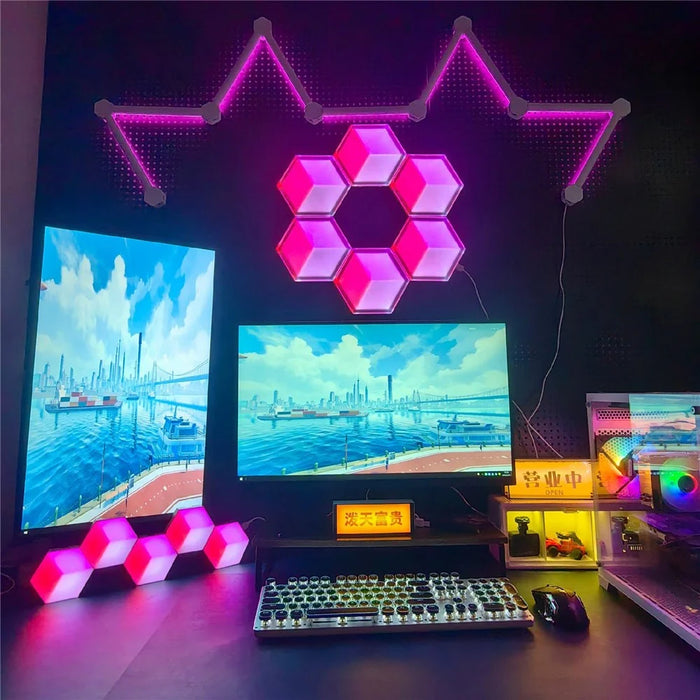 6Pcs / Set 3D Quantum Light APP Control Sound Pickup RGB Hexagonal Gaming Ambient Lamp with Remote - 3